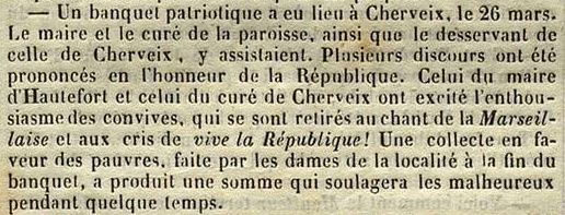 Écho de Vésone, 25 mai 1848 ; Banquet patriotique de Cherveix. PRE 417