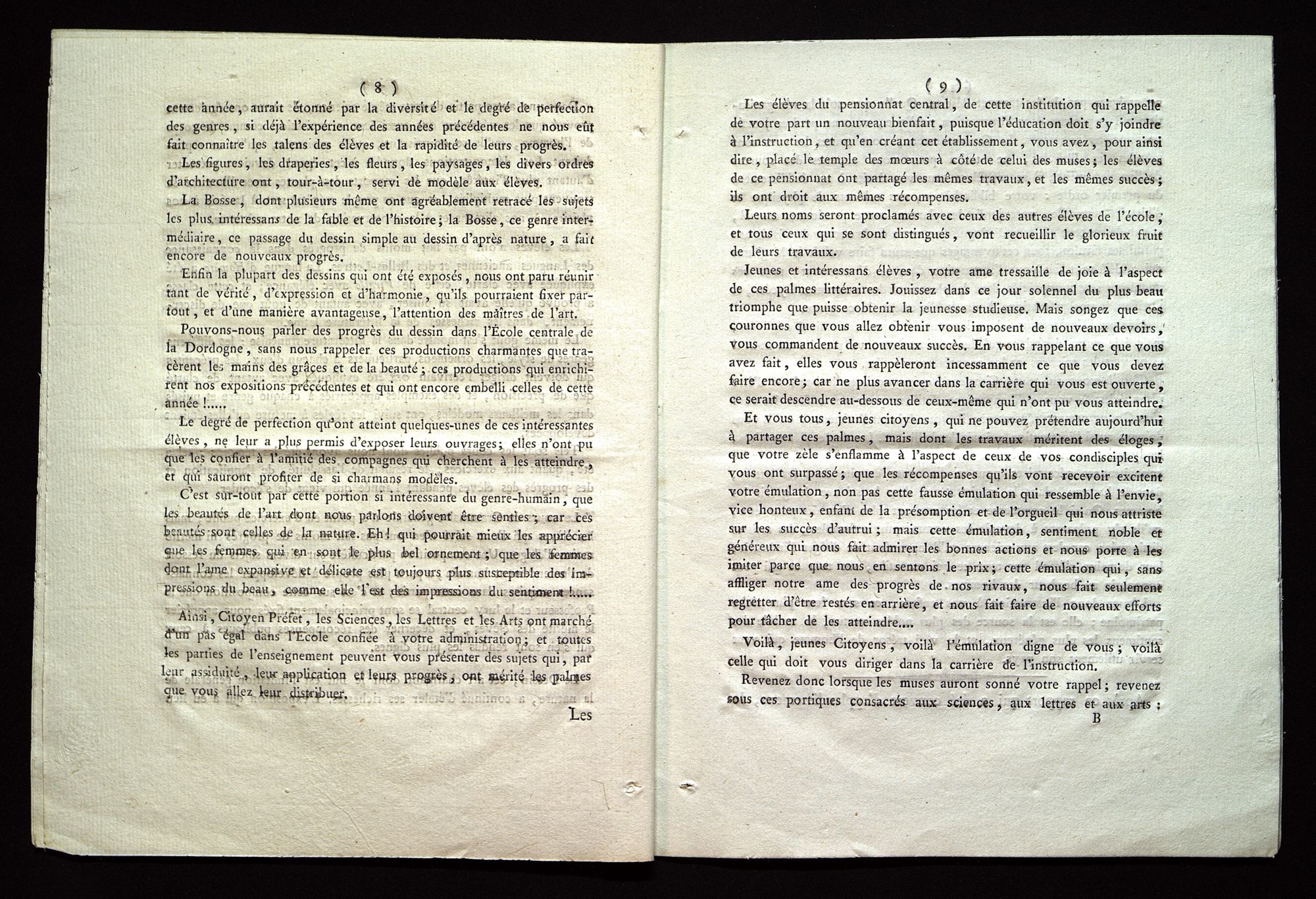 Procès-verbal de la distribution des prix aux élèves de l'école centrale du département de la Dordogne. Le 20 Fructidor, an X de la République française, une et indivisible. BR 2997