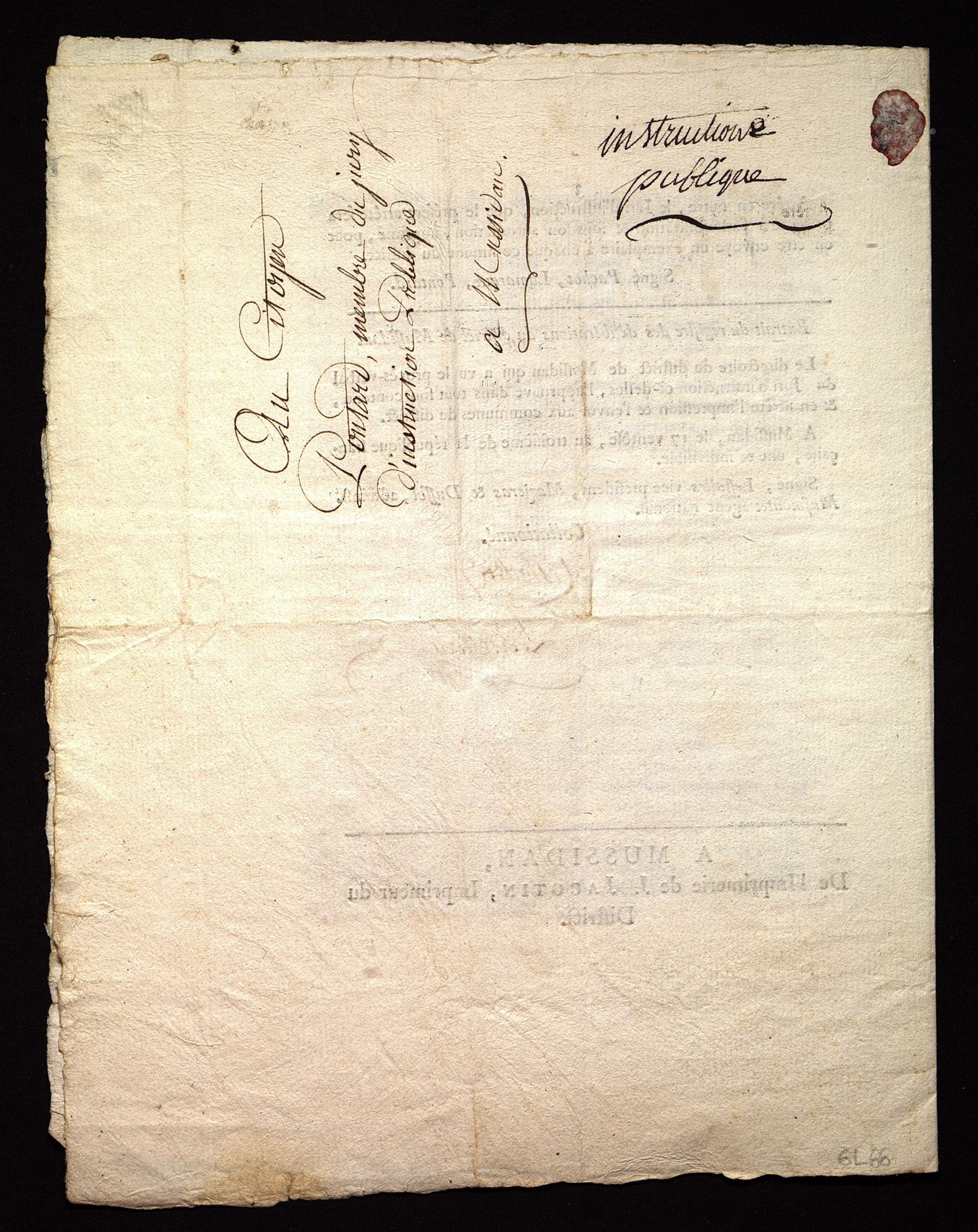 Extrait des délibérations du jury d'instruction publique, nomination d'instituteurs et institutrices [imprimé] (14 ventôse an III - 4 mars 1795). 6 L 66