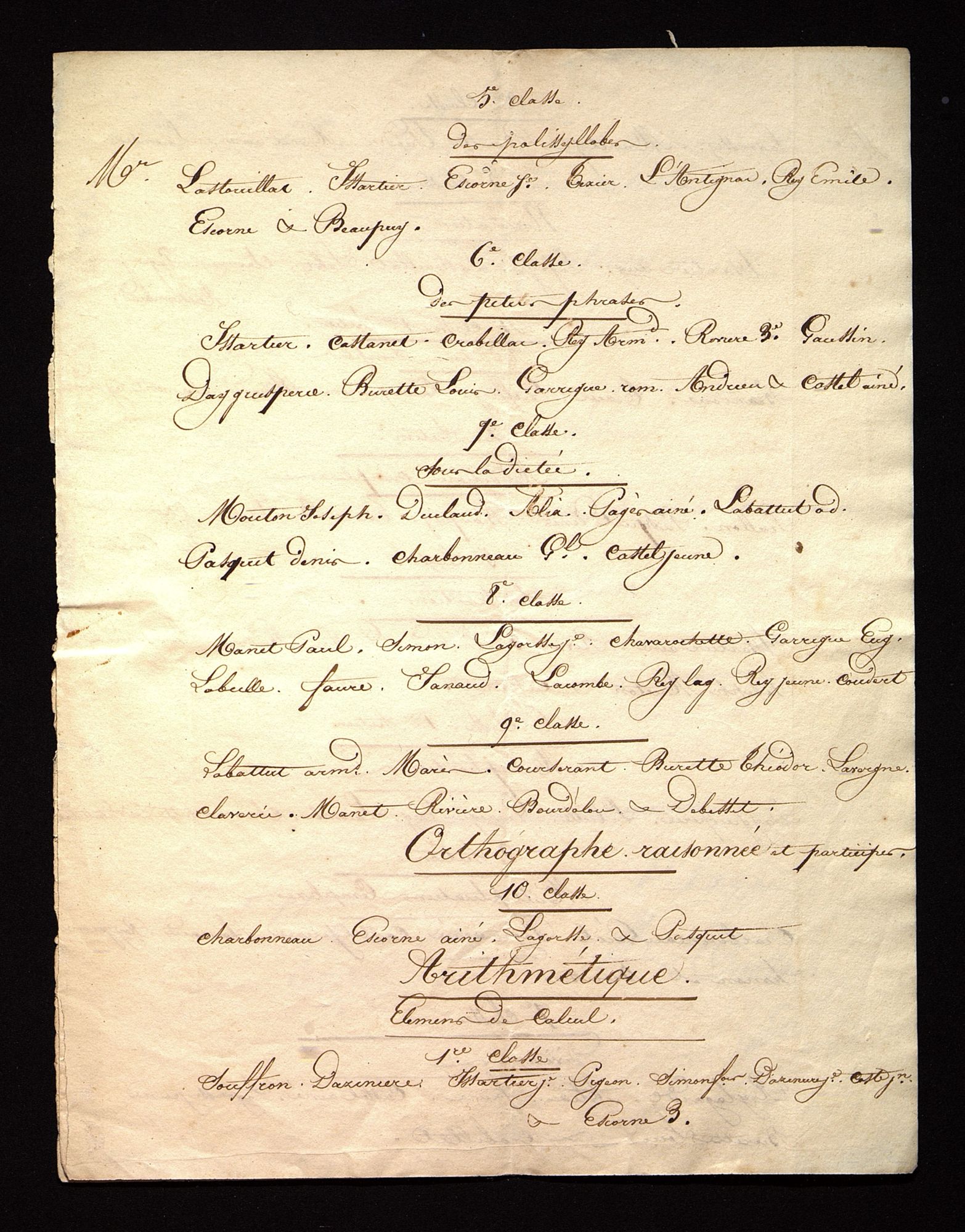 Programme d'une journée de travail à l'école du Bugue [vers 1835]. 149 J 38