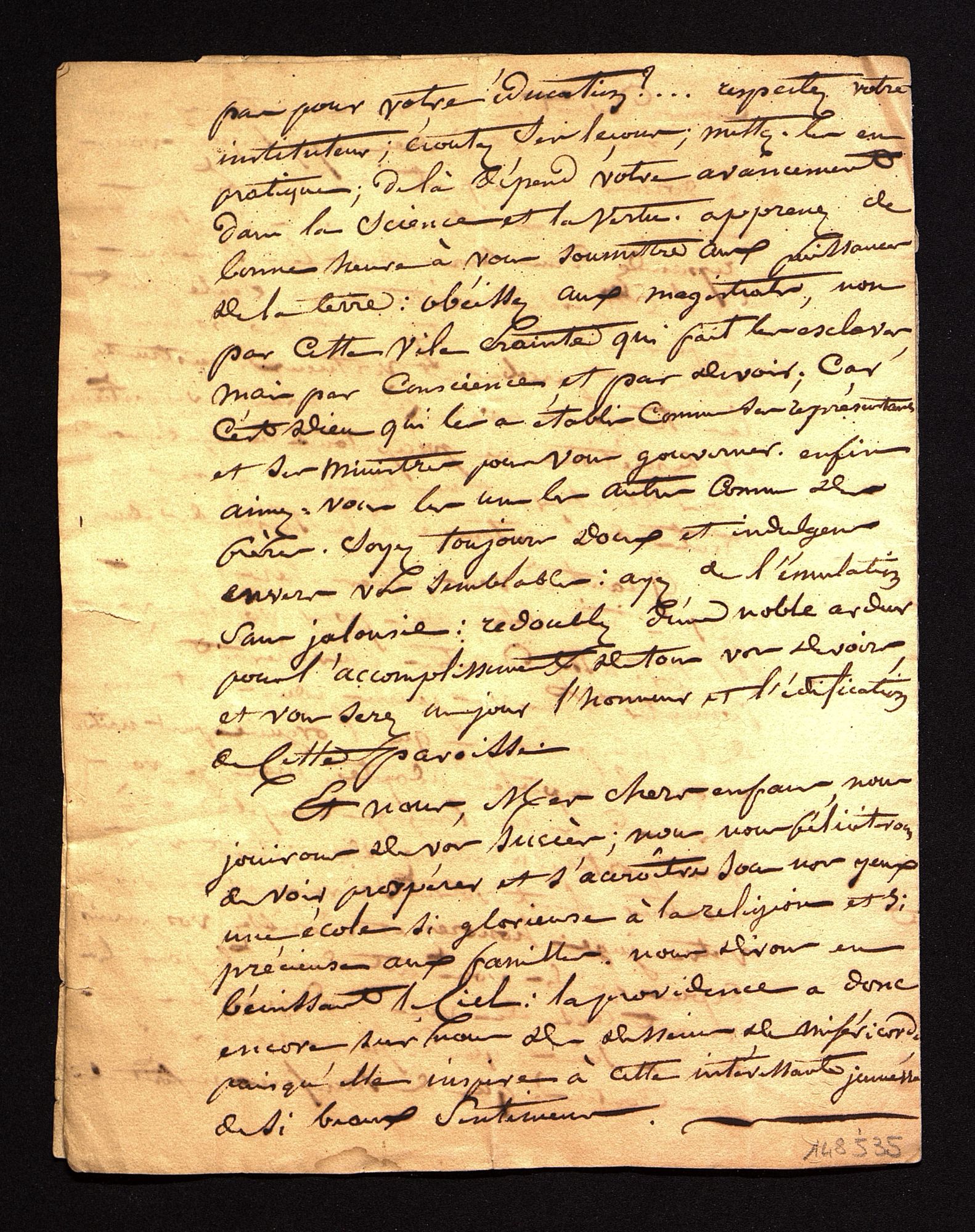 Discours prononcé par le curé Cosse à la remise des prix de l'école du Bugue [vers 1835]. 148 J 35