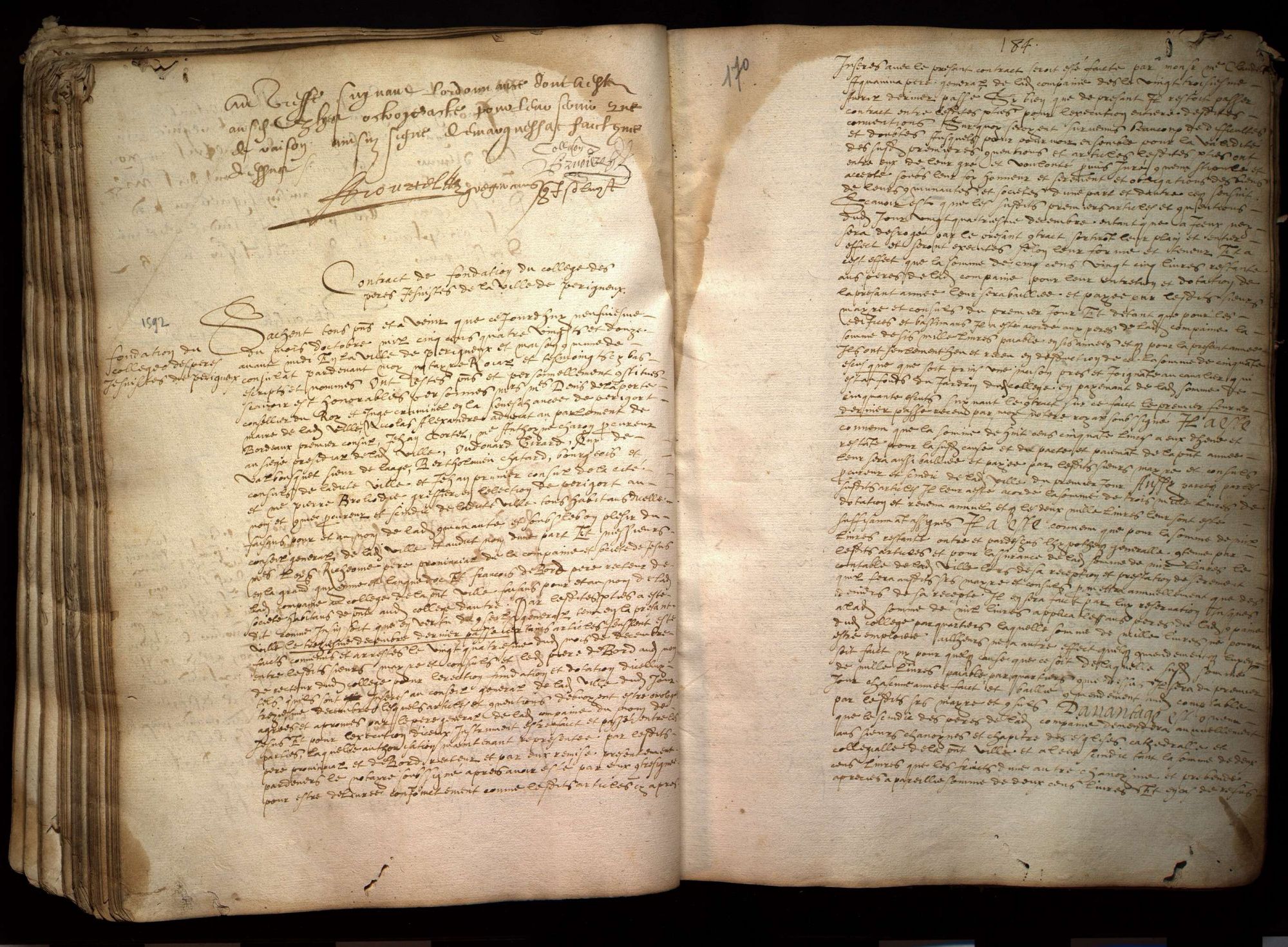 Création du collège des Jésuites (1592). 2 E 1855/2 fol. 183v