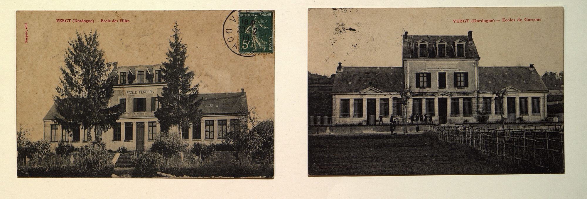 Vues sur cartes postales, école de Vergt. 2 Fi 2173 et 2 Fi 2174