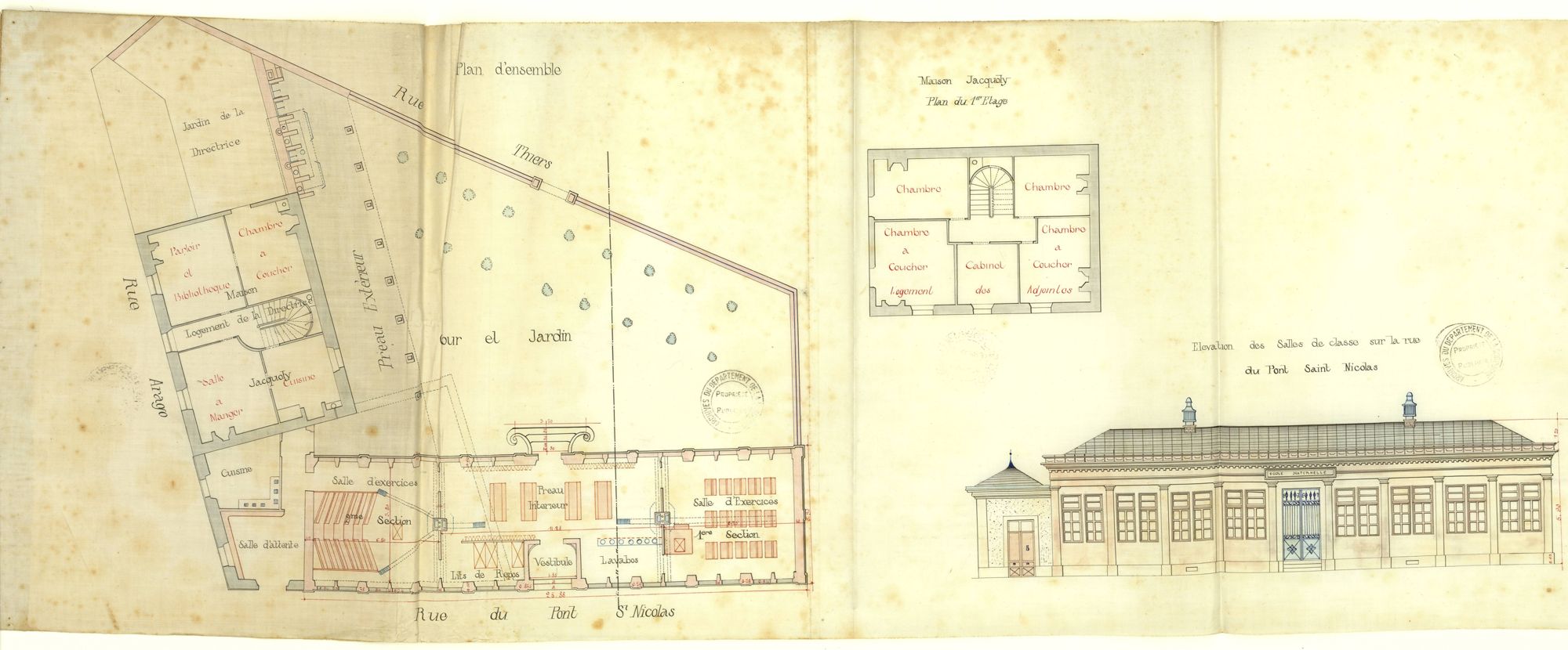 Projet de construction d'une école maternelle, quartier Saint-Martin à Périgueux : plans (1884). 10 O 325
