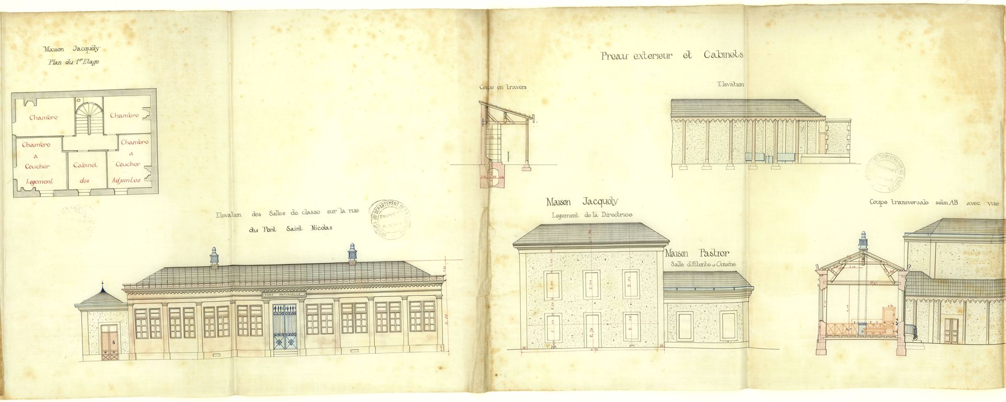 Projet de construction d'une école maternelle, quartier Saint-Martin à Périgueux : plans (1884). 10 O 325