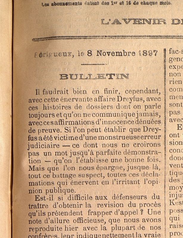 2 - 9 novembre 1897 Il faudrait bien en Finir Avenir de la Dordogne