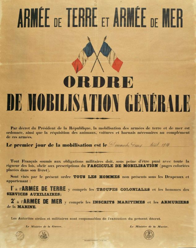 Affiche de mobilisation générale, août 1914
