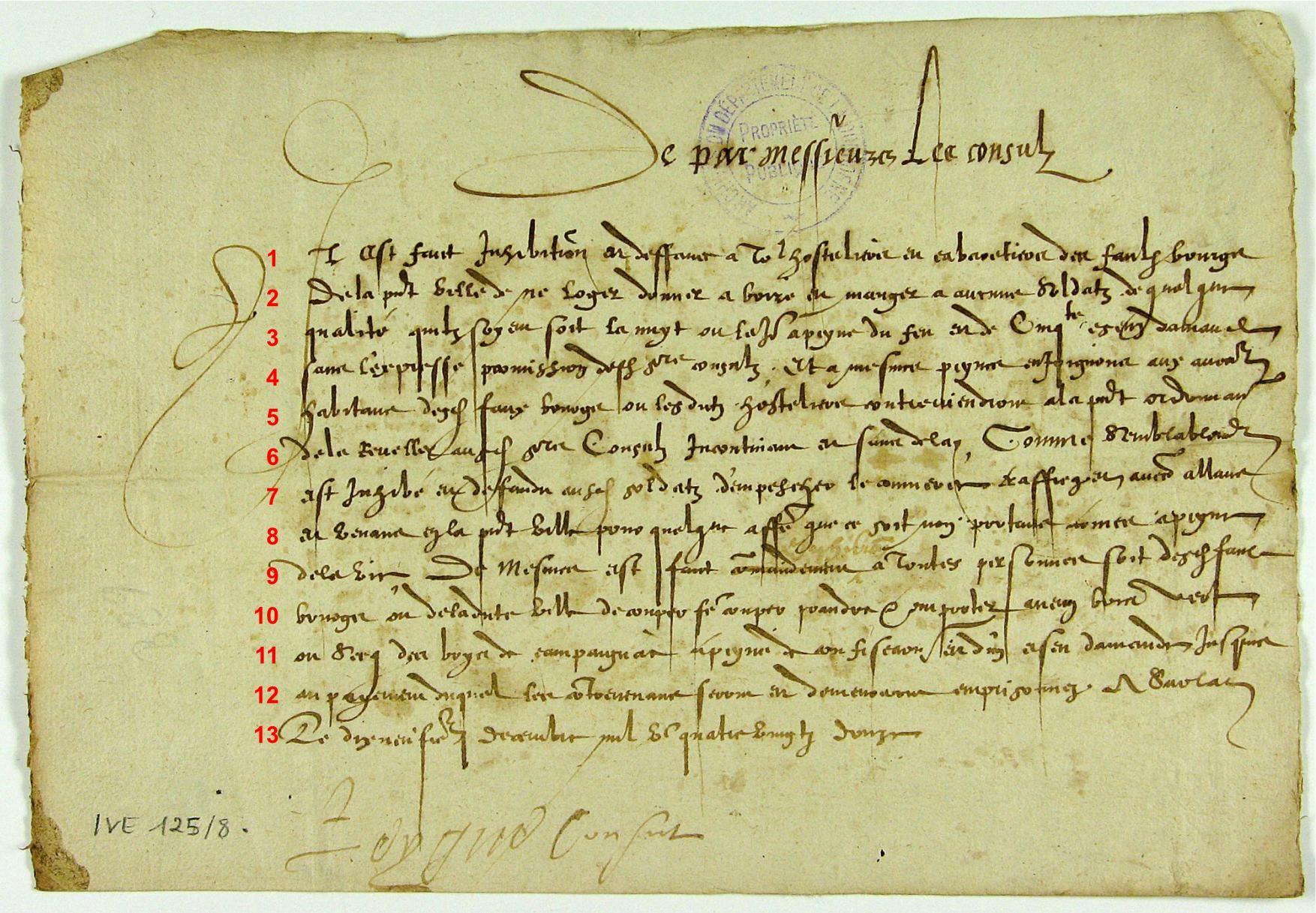 Mesures contre les soldats maraudeurs, Sarlat, 1592
