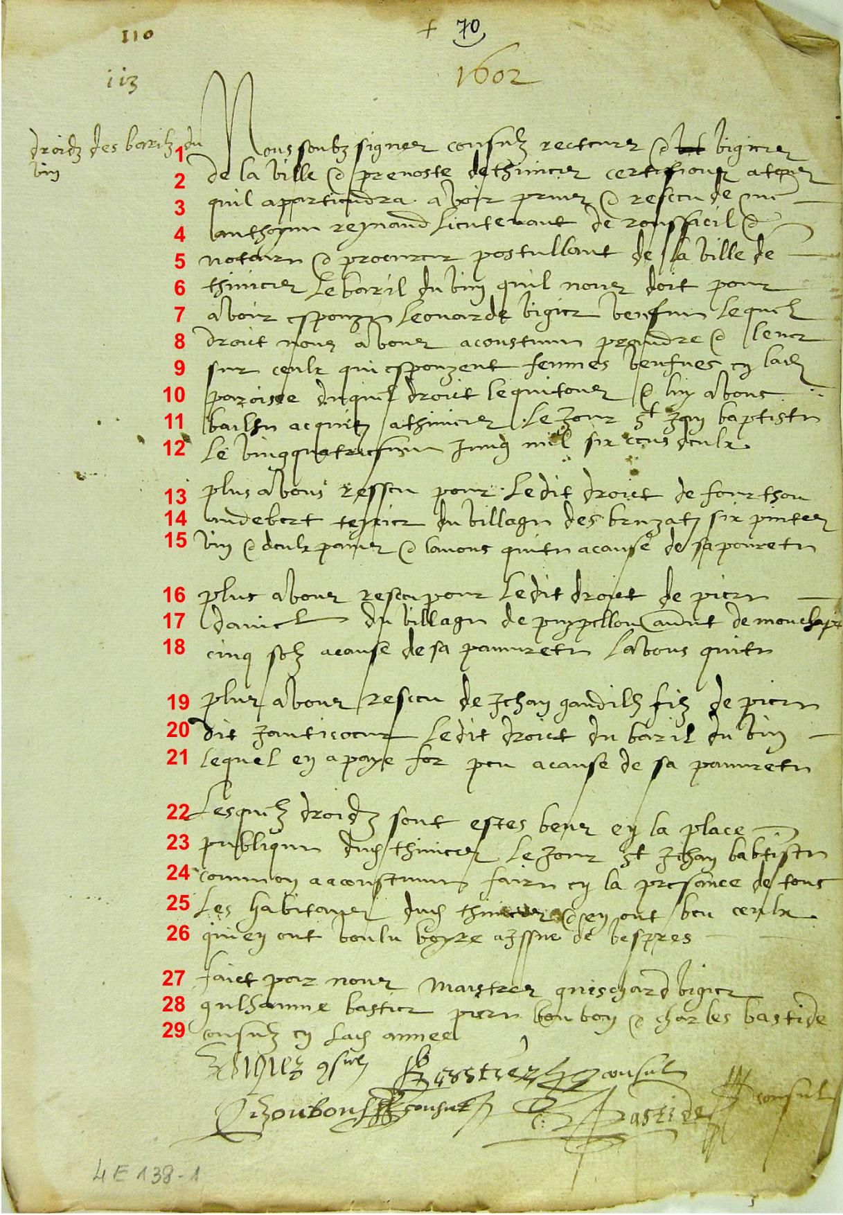 Droit des barils de vin à Thiviers, 1602