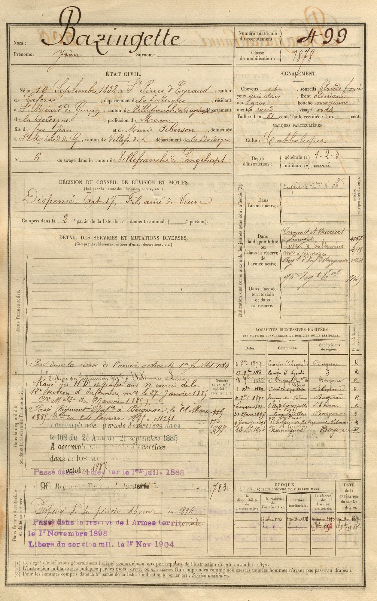 Registres matricules des classes 1878-1925