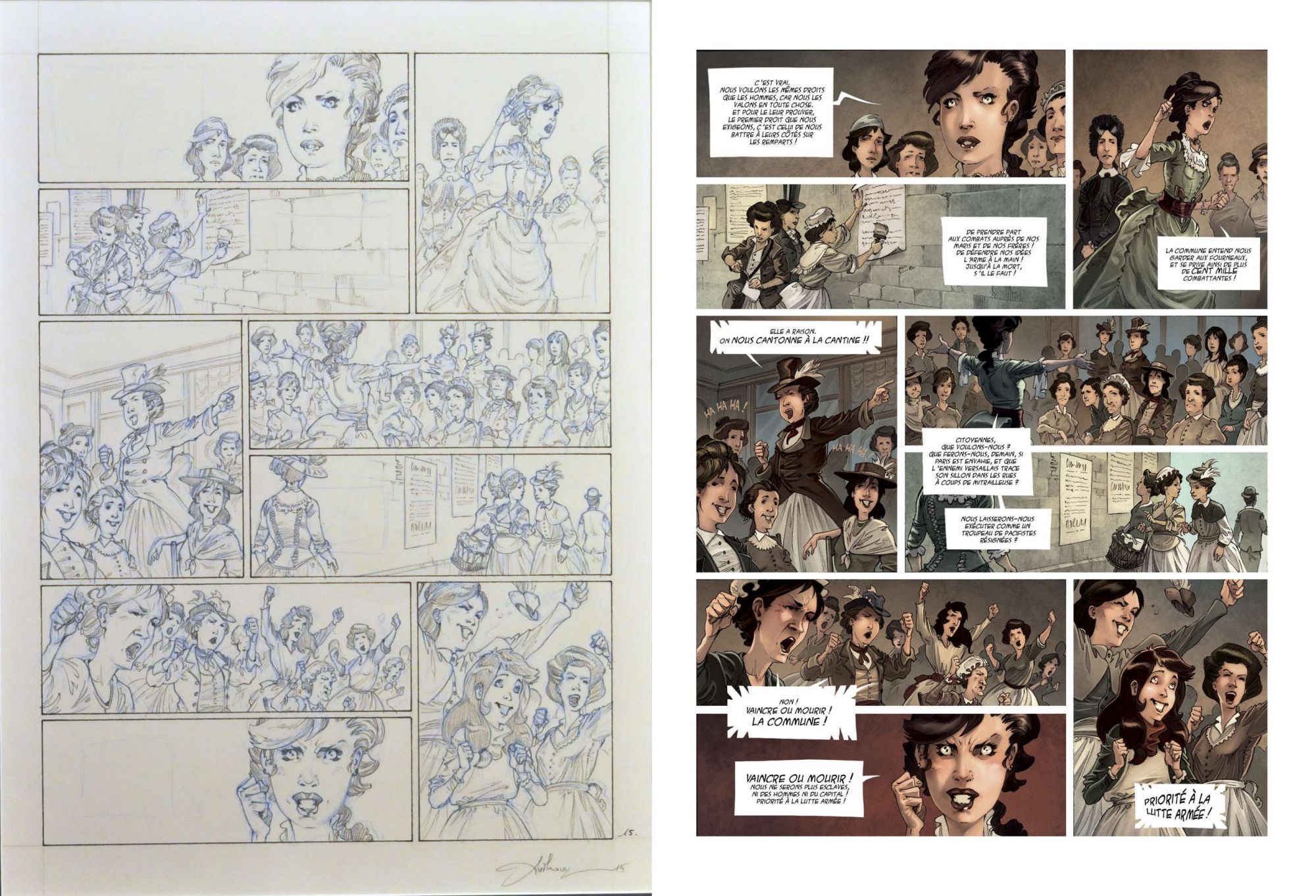 Communardes ! : l'Aristocrate fantôme (page 15. Planche originale et page publiée.)