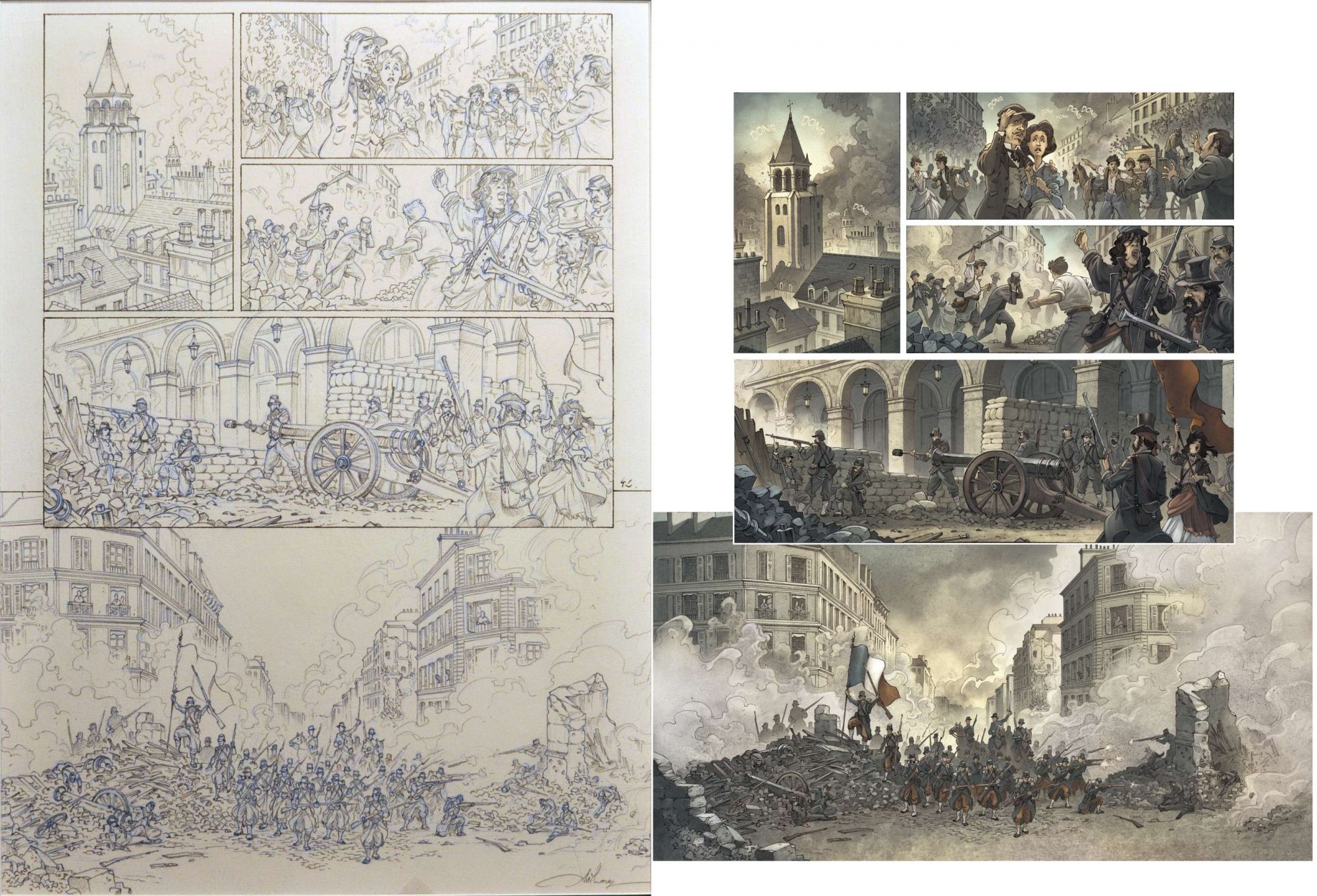 Communardes ! : l'Aristocrate fantôme (page 42. Planche originale et page publiée.)