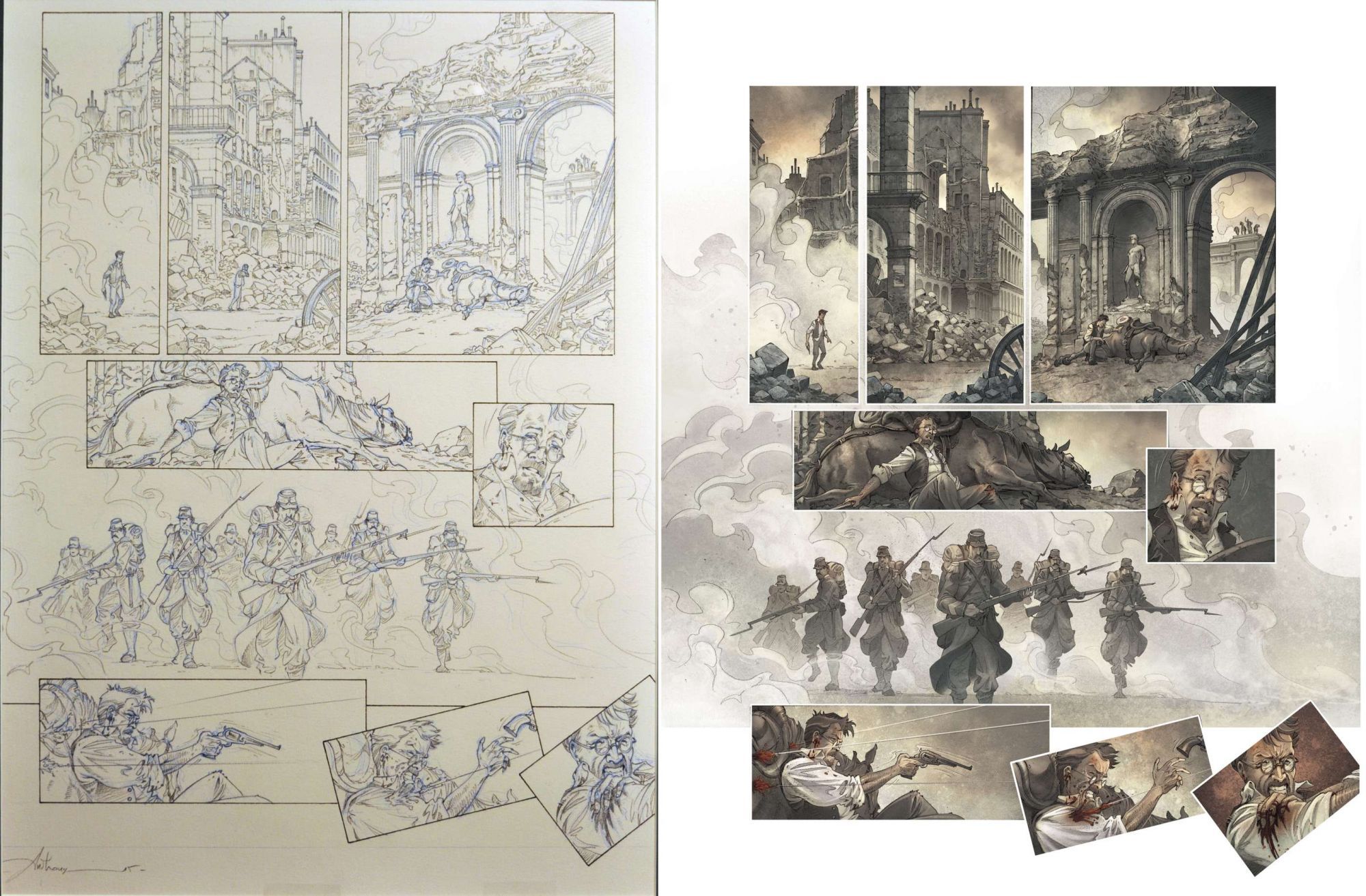 Communardes ! : l'Aristocrate fantôme (page 47. Planche originale et page publiée.)