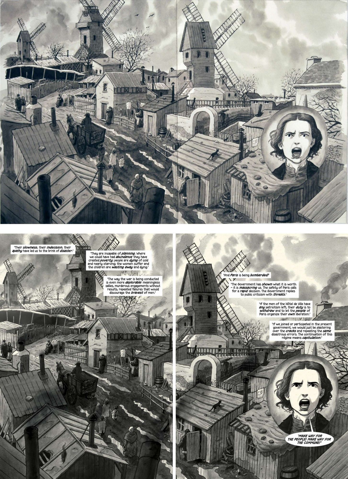 Louise Michel, La Vierge Rouge (pages 28-29. Planche originale et double page publiée.)