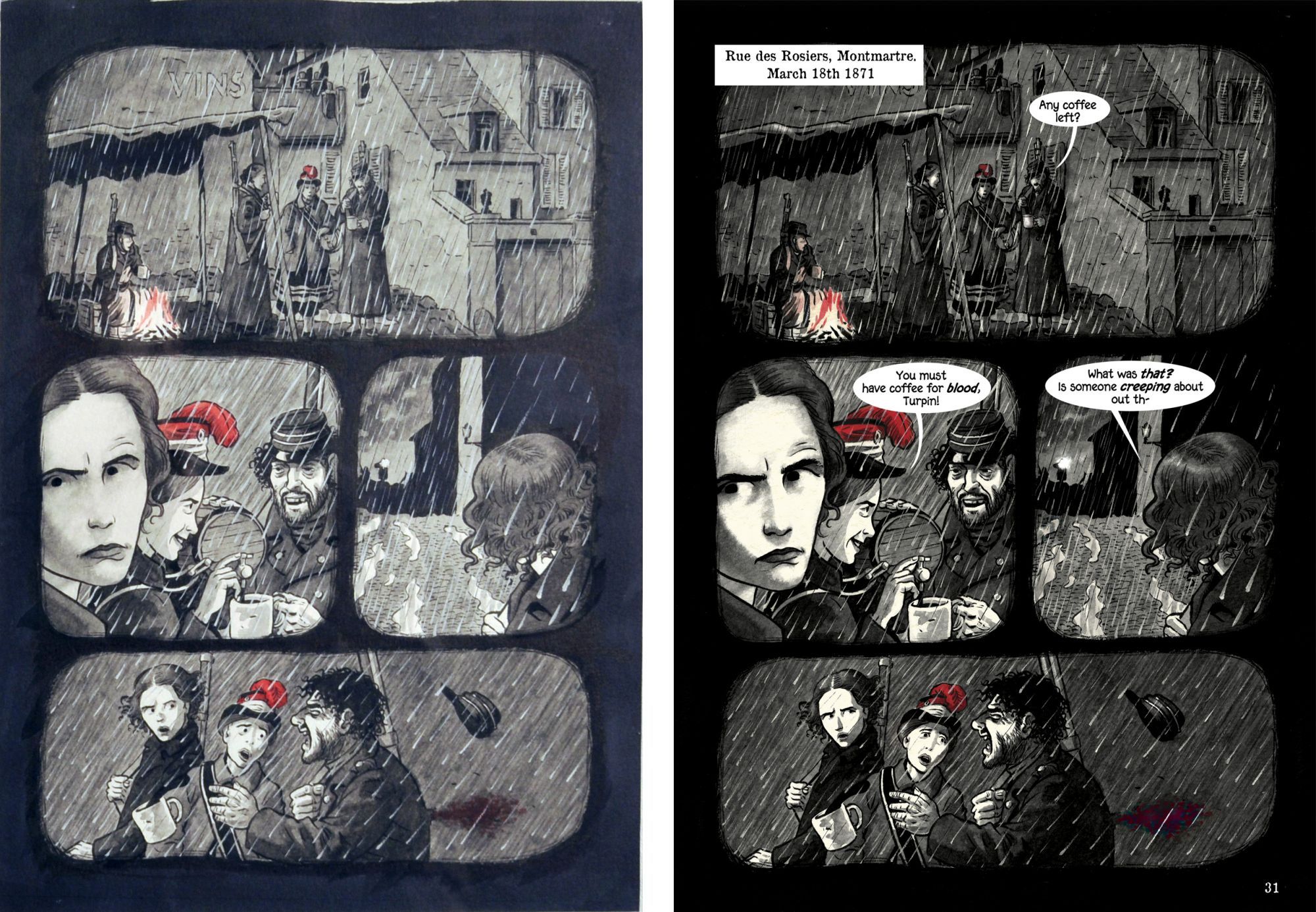 Louise Michel, La Vierge Rouge (page 31. Planche originale et page publiée.)