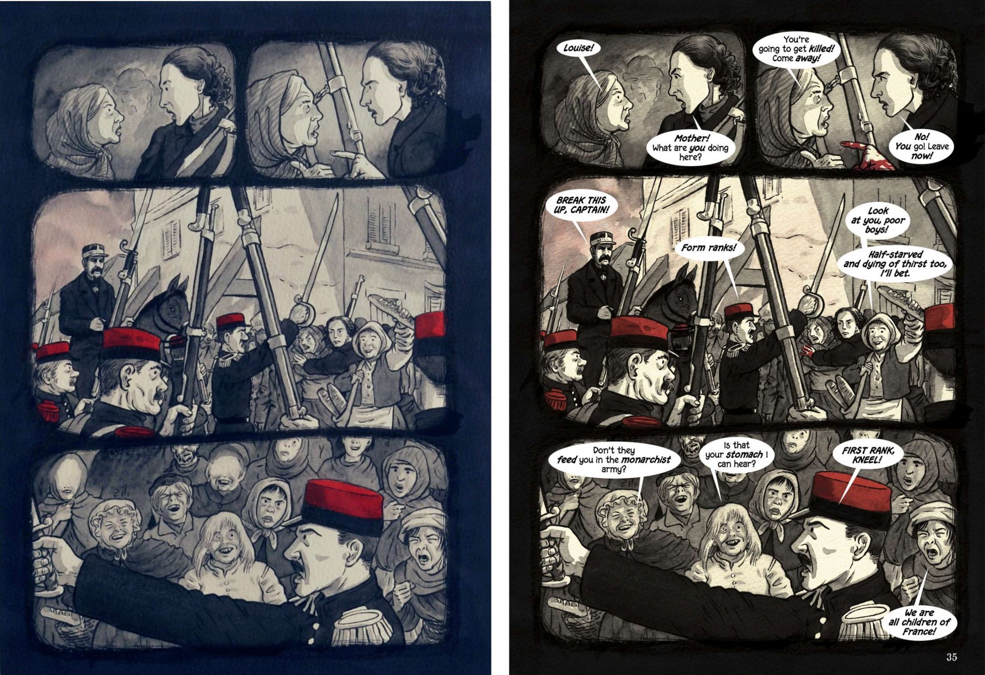 Louise Michel, La Vierge Rouge (page 35. Planche originale et page publiée.)