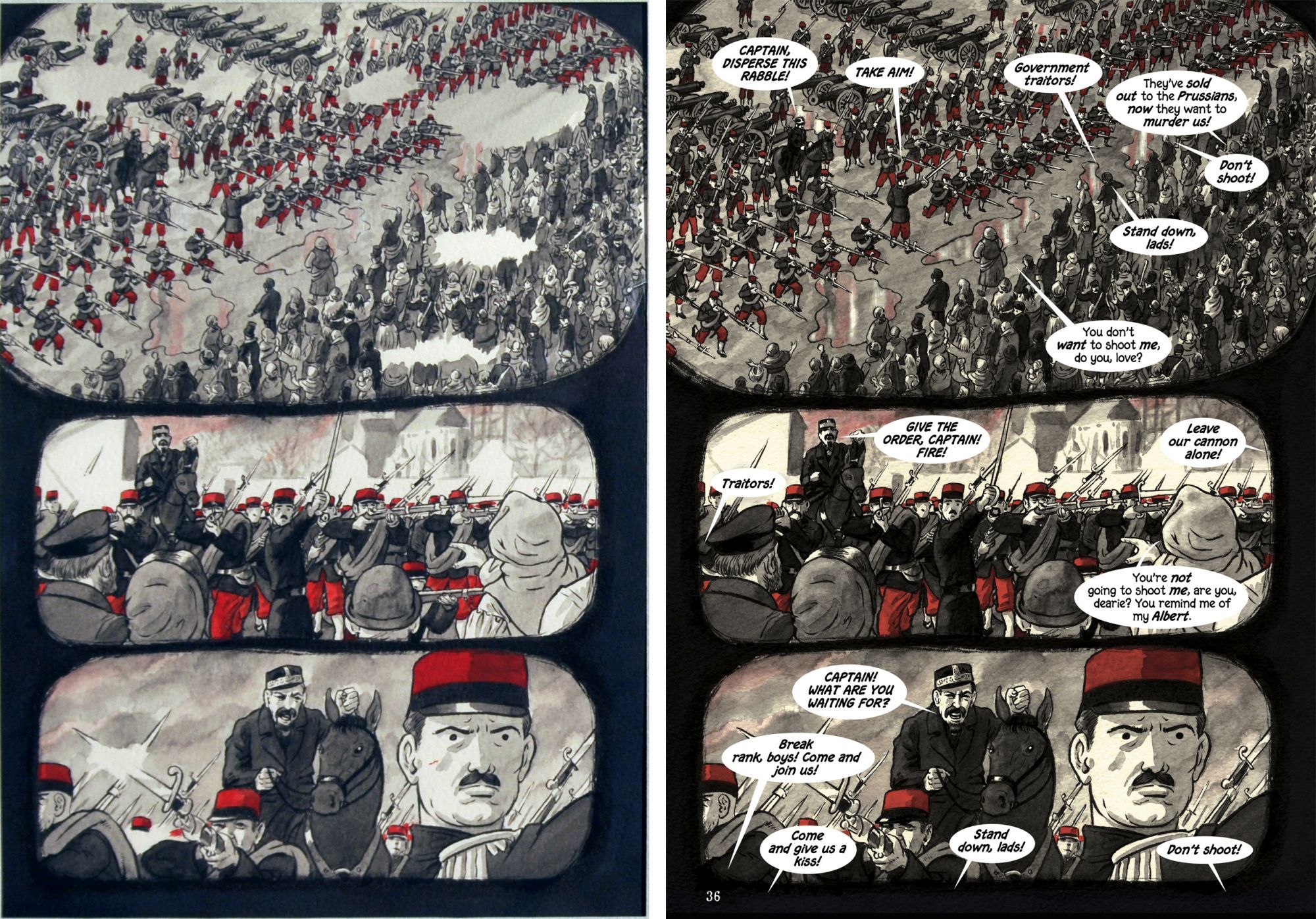 Louise Michel, La Vierge Rouge (page 36. Planche originale et page publiée.)