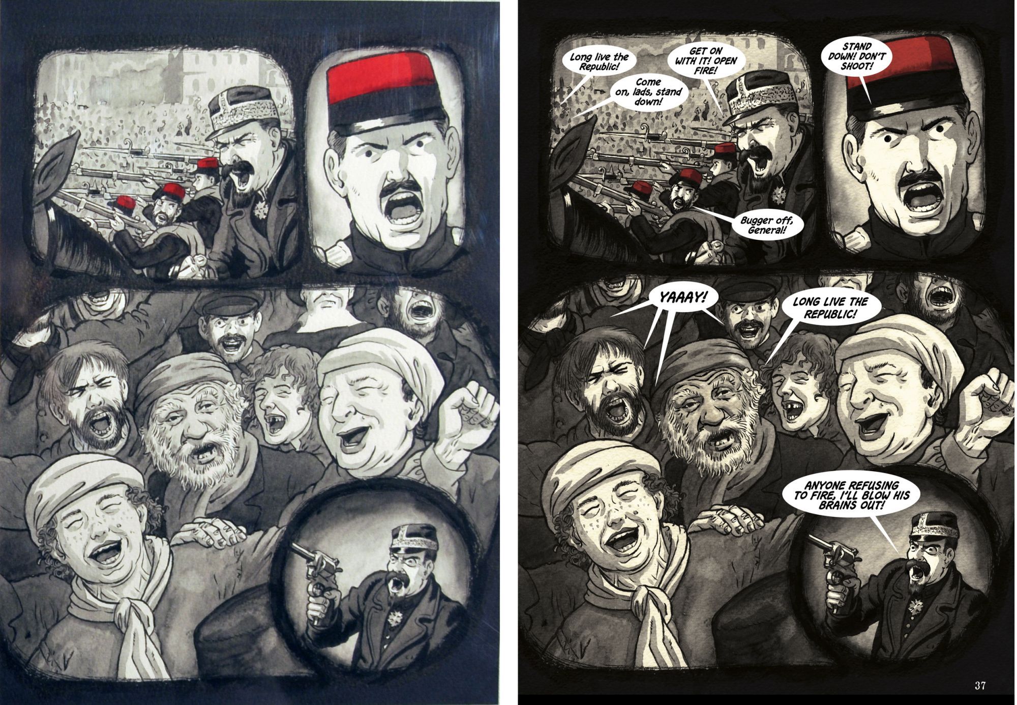 Louise Michel, La Vierge Rouge (page 37. Planche originale et page publiée.)