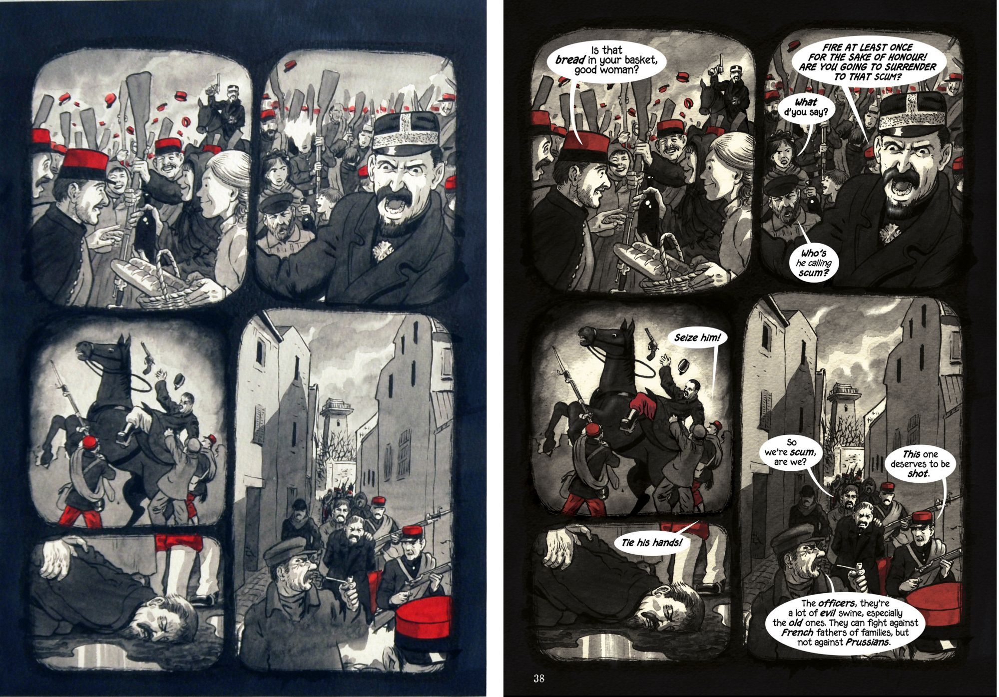 Louise Michel, La Vierge Rouge (page 38. Planche originale et page publiée.)