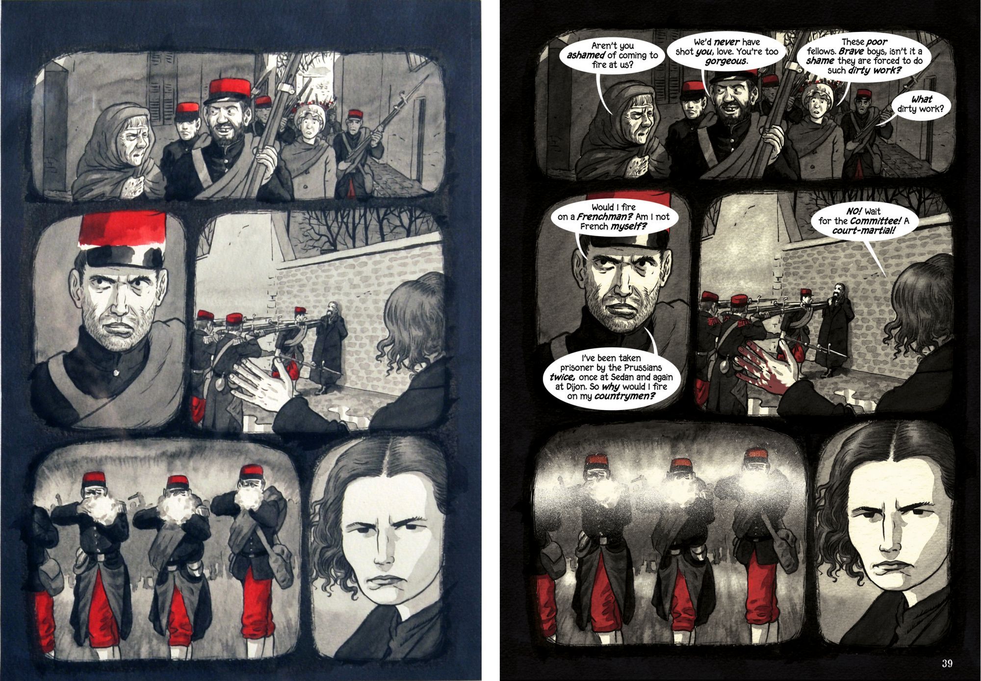 Louise Michel, La Vierge Rouge (page 39. Planche originale et page publiée.)