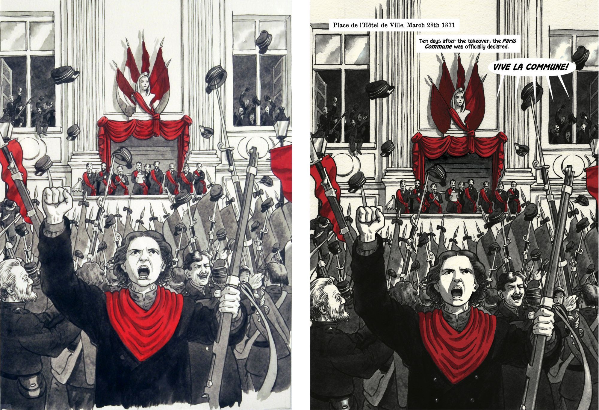 Louise Michel, La Vierge Rouge (page 41. Planche originale et page publiée.)