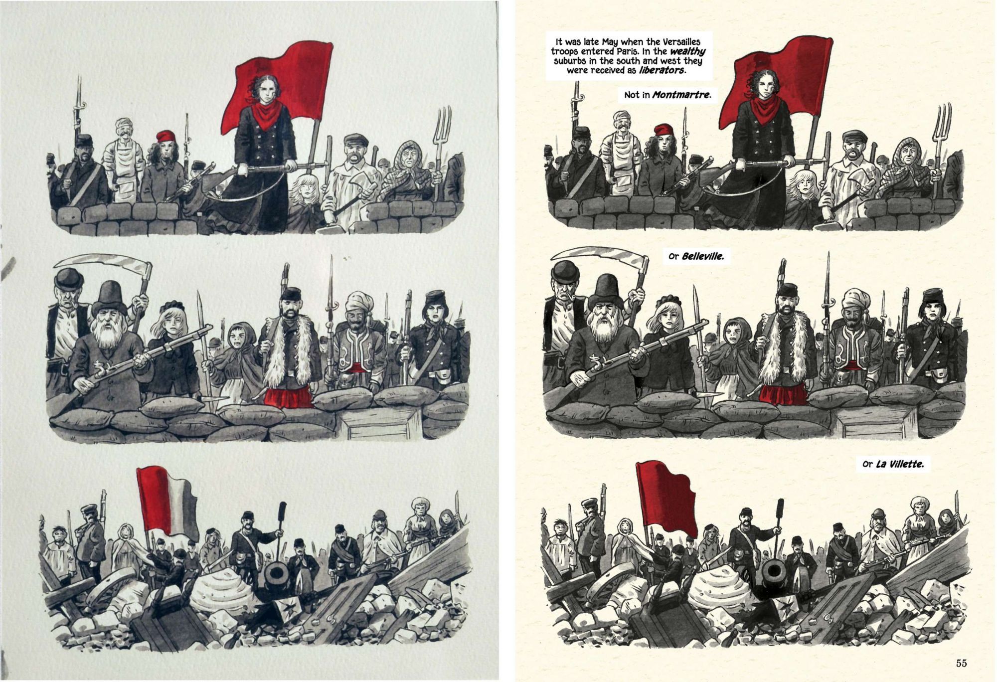 Louise Michel, La Vierge Rouge (page 55. Planche originale et page publiée.)