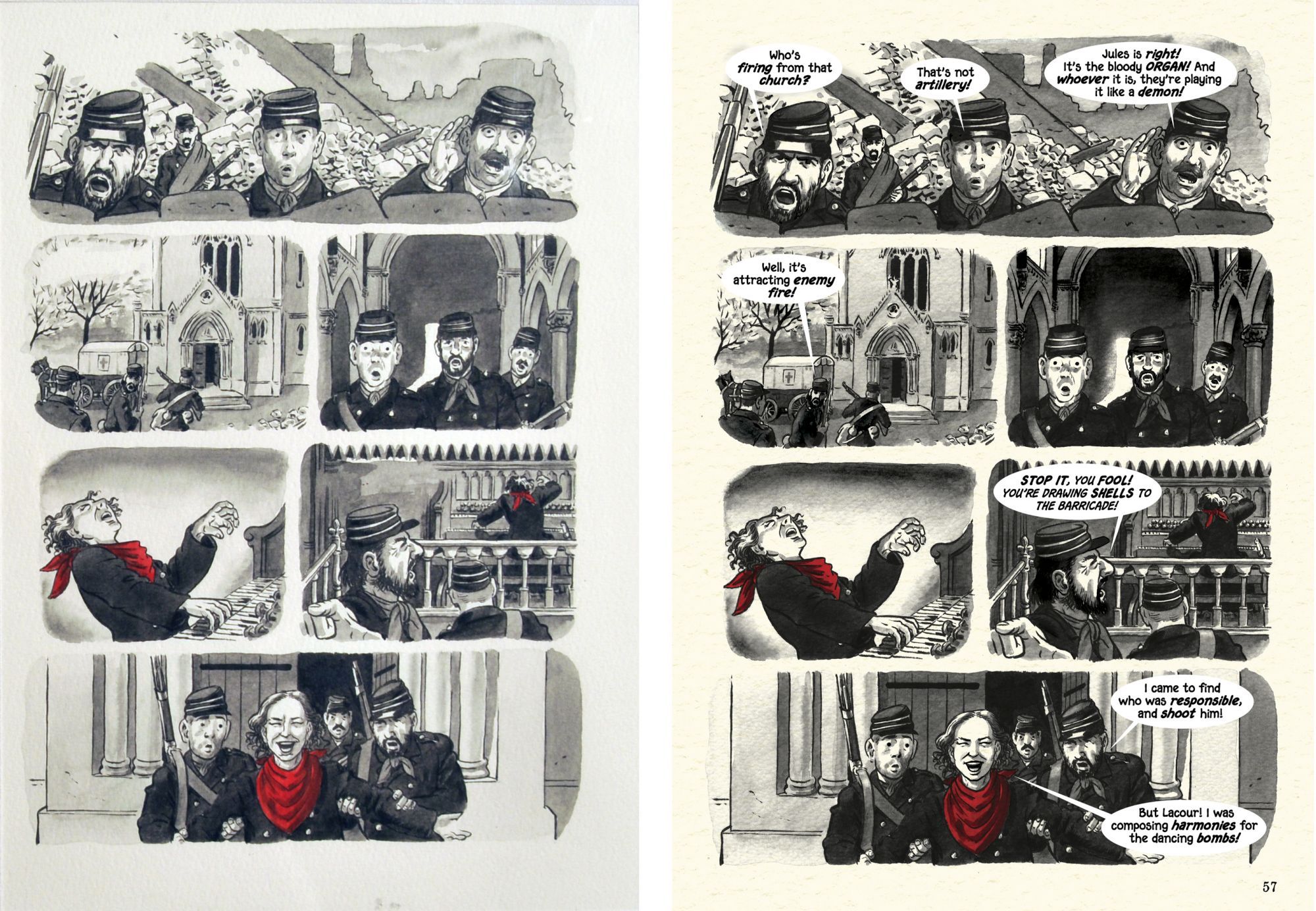 Louise Michel, La Vierge Rouge (page 57. Planche originale et page publiée.)