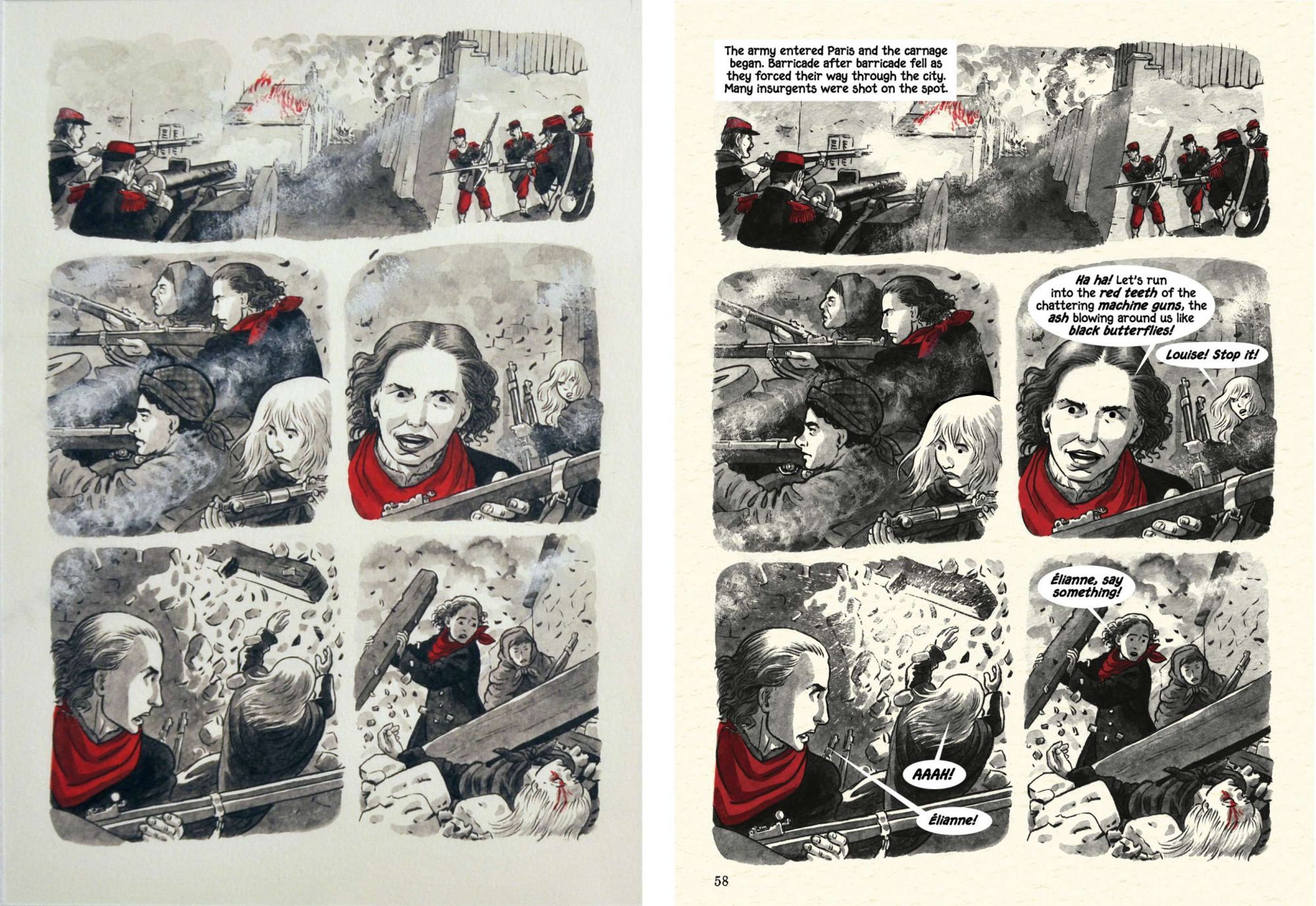 Louise Michel, La Vierge Rouge (page 58. Planche originale et page publiée.)